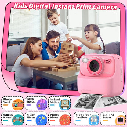 Appareil photo instantané pour enfants avec impression photo HD et carte mémoire de 32 Go