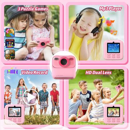 Appareil photo instantané pour enfants avec impression photo HD et carte mémoire de 32 Go