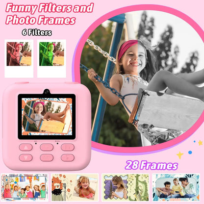 Appareil photo instantané pour enfants avec impression photo HD et carte mémoire de 32 Go
