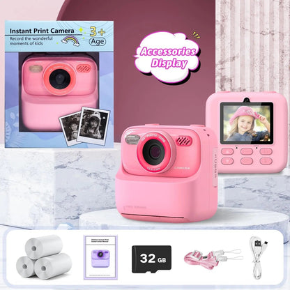 Appareil photo instantané pour enfants avec impression photo HD et carte mémoire de 32 Go