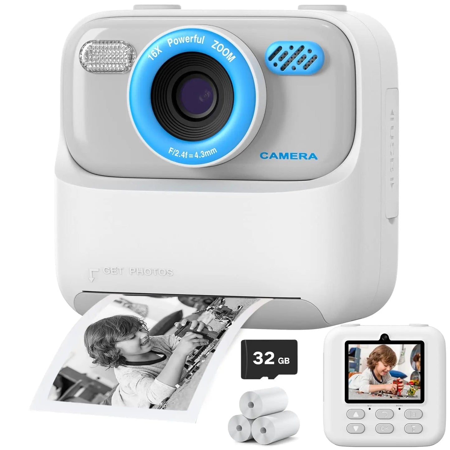 Appareil photo instantané pour enfants avec impression photo HD et carte mémoire de 32 Go