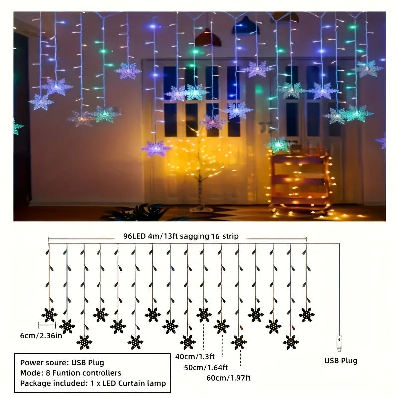 Schneeflocken Vorhanglicht - USB-Betrieb - Innendekoration