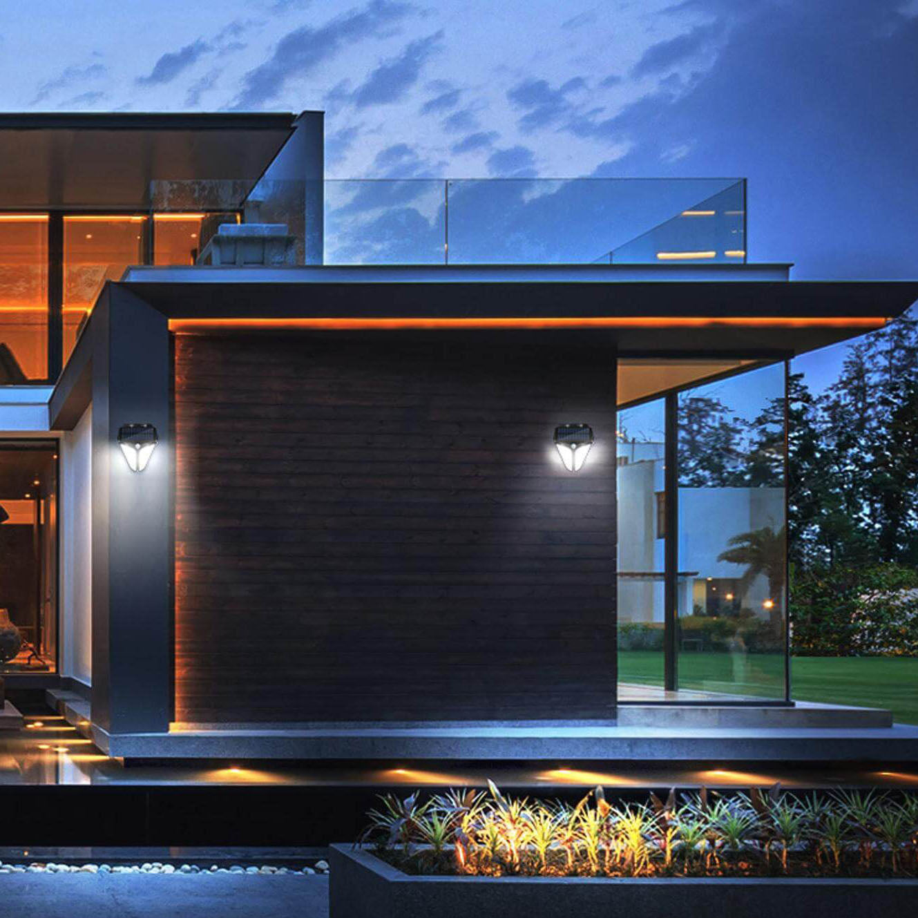 Applique murale solaire à détecteur de mouvement | Lampe de sécurité extérieure pour jardin