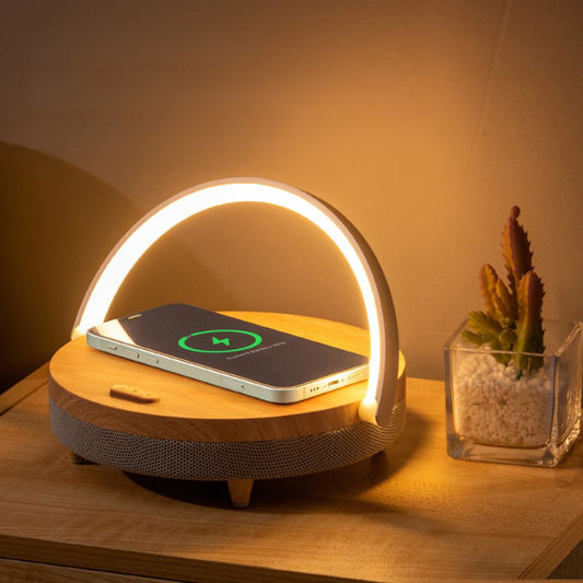 Bedside Lamp with Wireless Charger & Bluetooth Speaker - Modern Design