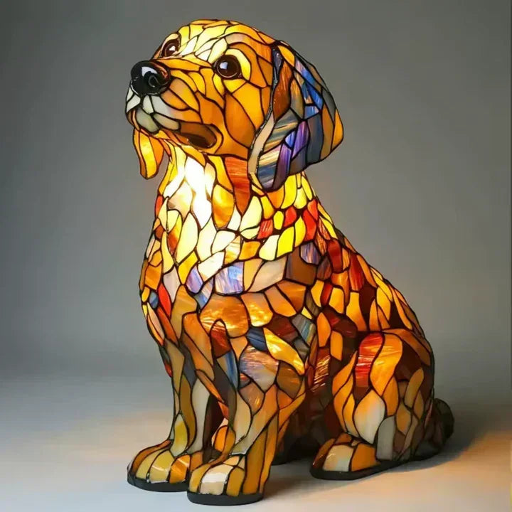Buntglaslampe - Hundedesign - Tischlampen