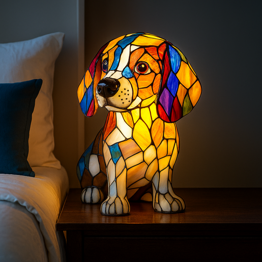 Color Changing Dog Night Light | Stained Glass LED Lamp for Home