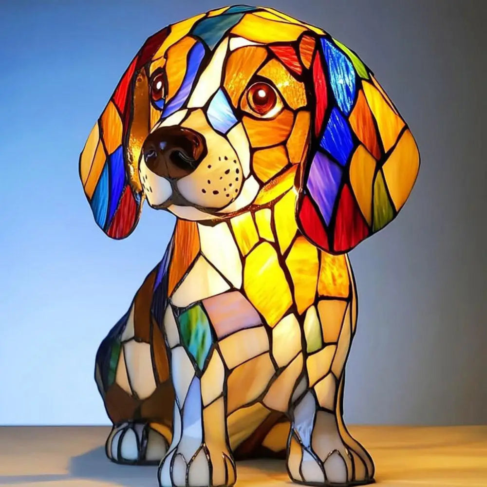Color Changing Dog Night Light | Stained Glass LED Lamp for Home