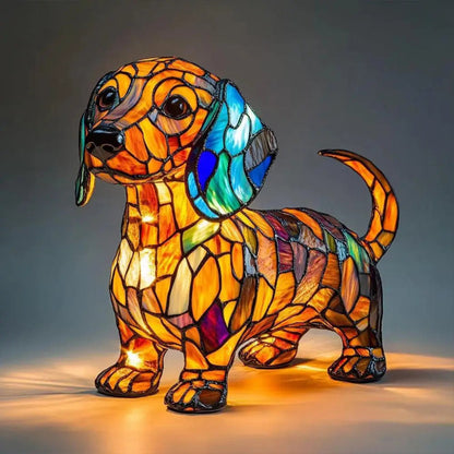 Color Changing Dog Night Light | Stained Glass LED Lamp for Home