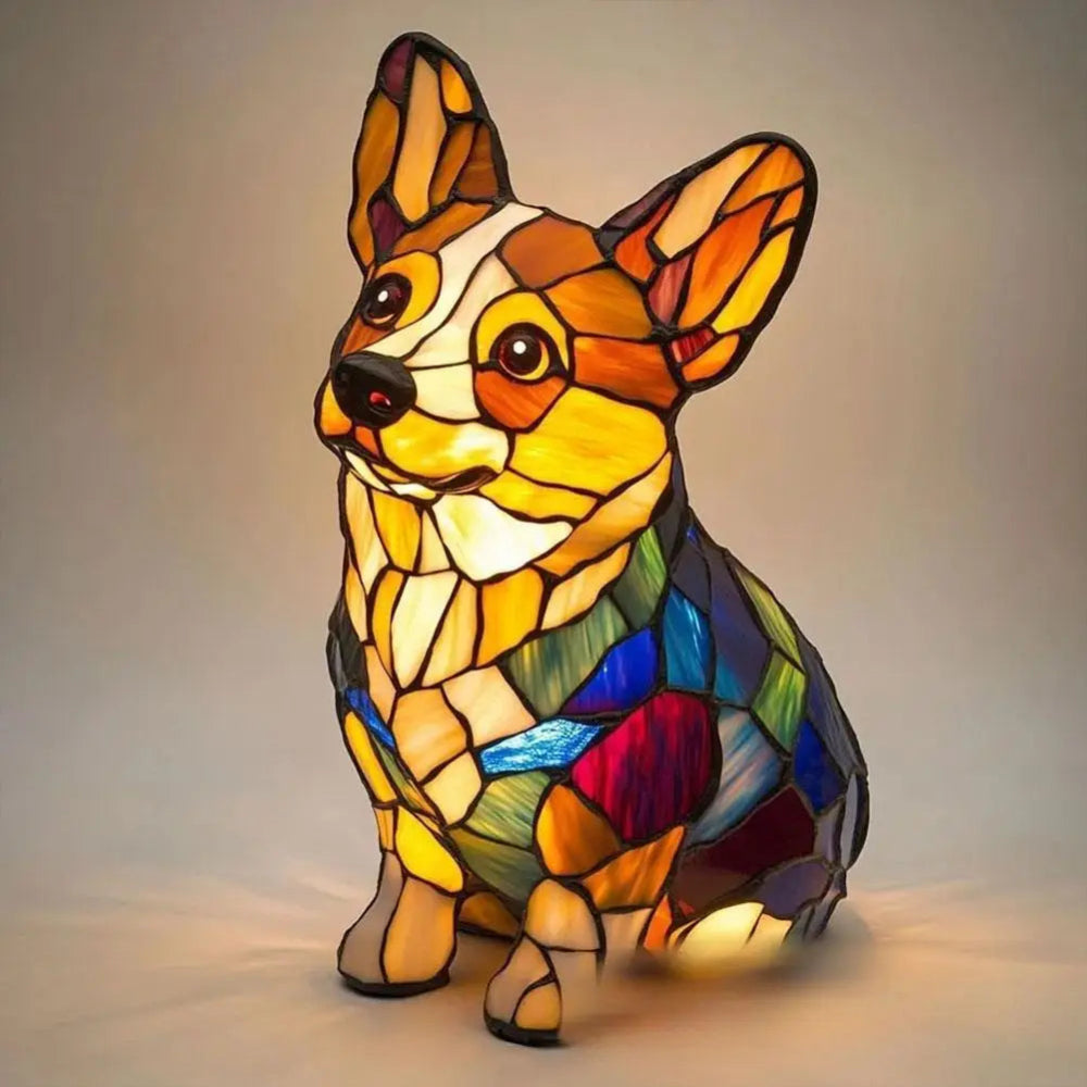 Color Changing Dog Night Light | Stained Glass LED Lamp for Home