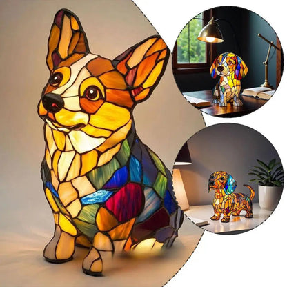 Color Changing Dog Night Light | Stained Glass LED Lamp for Home