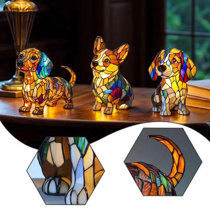 Lampe de chevet décorative motif chien en vitrail | Veilleuse décorative