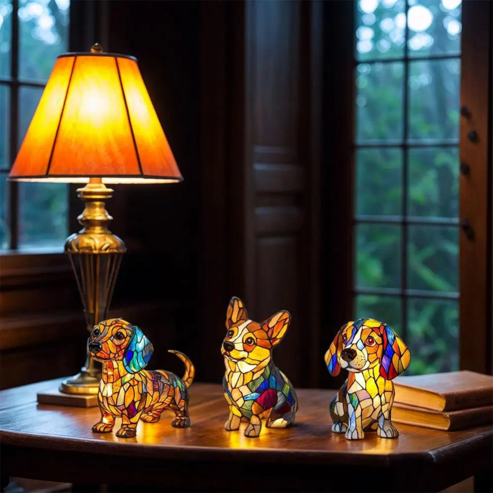 Color Changing Dog Night Light | Stained Glass LED Lamp for Home