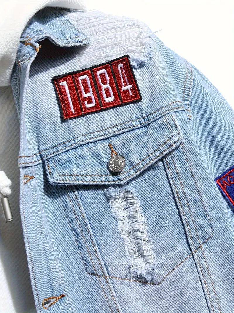 Denimjacke - Lässig - Hellblau - Jeansjacke mit Patches - Herrenjacke