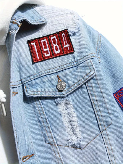 Denimjacke - Lässig - Hellblau - Jeansjacke mit Patches - Herrenjacke