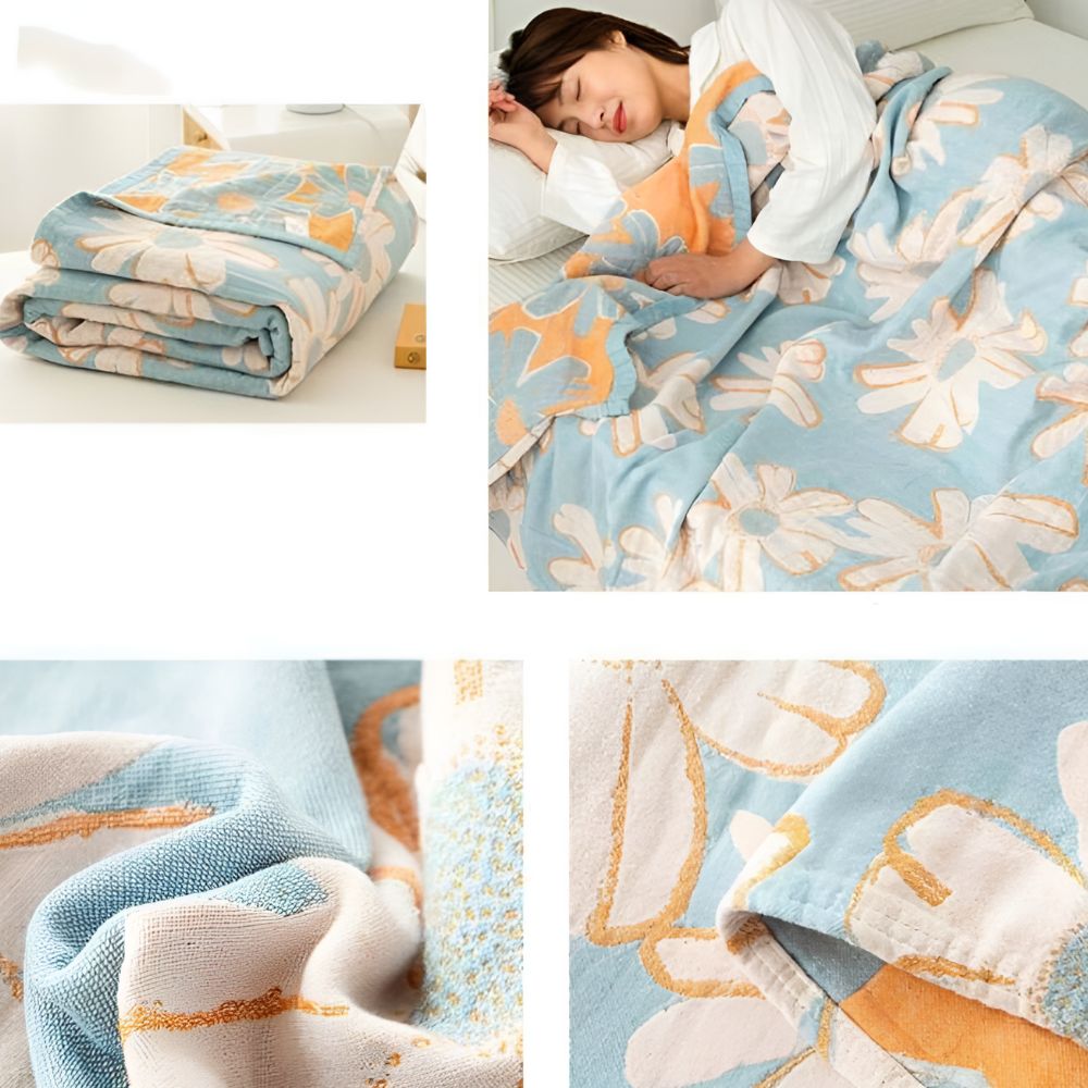 Couverture douce en coton à motif marguerites pour une décoration et un confort estivaux à la maison.