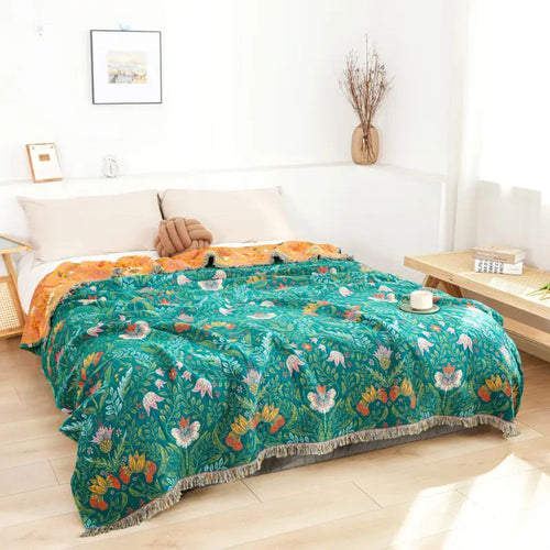 Cozy Sunset Forest Cotton Throw Blanket for Home Decor & Comfort