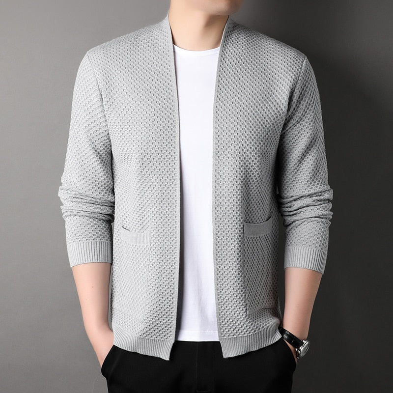 Cardigan pour hommes - Offene Vorderseite - Taschen - Strick Cardigan - Herrenbekleidung
