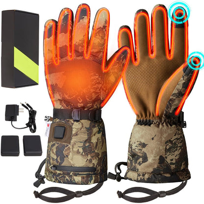 Gants chauffants imperméables rechargeables à motif camouflage pour les activités hivernales en extérieur