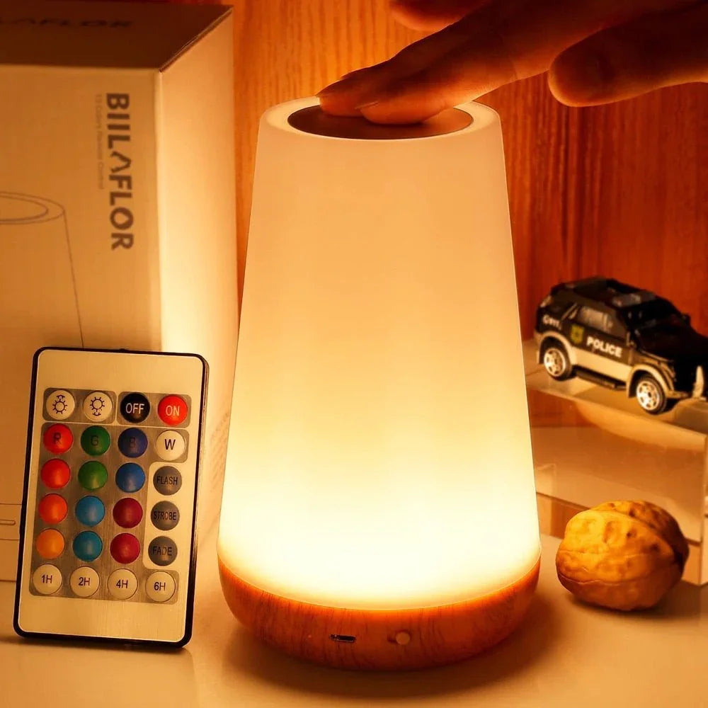 Tischlampe - Holzfuß - Touch-Steuerung