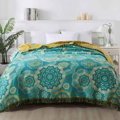 Teal Mandala Baumwolle Vierjahreszeiten-Decke