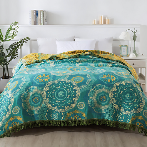 Teal Mandala Baumwolle Vierjahreszeiten-Decke