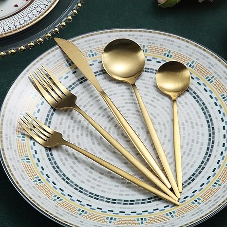 20-Piece Gold Stainless Steel Cutlery Set | Modern Minimalist Design