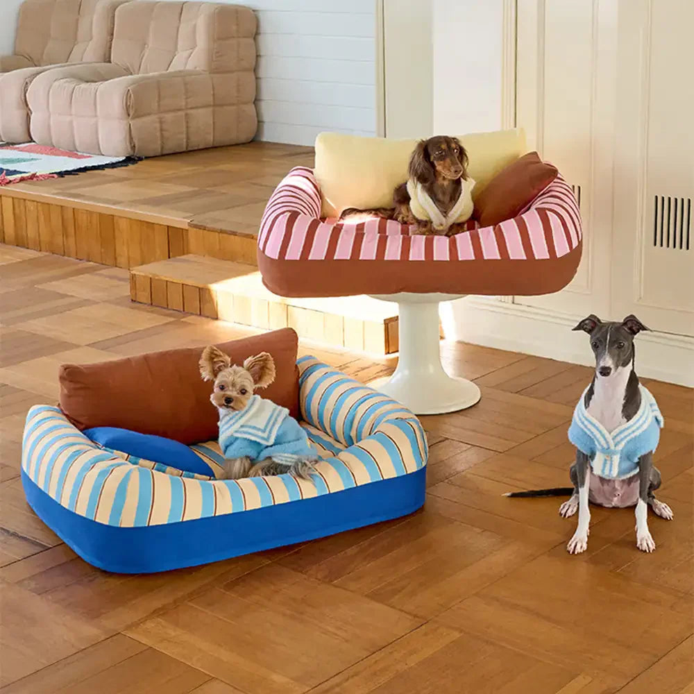 Canapé-lit orthopédique à rayures pour chien - Un canapé confortable pour votre animal de compagnie