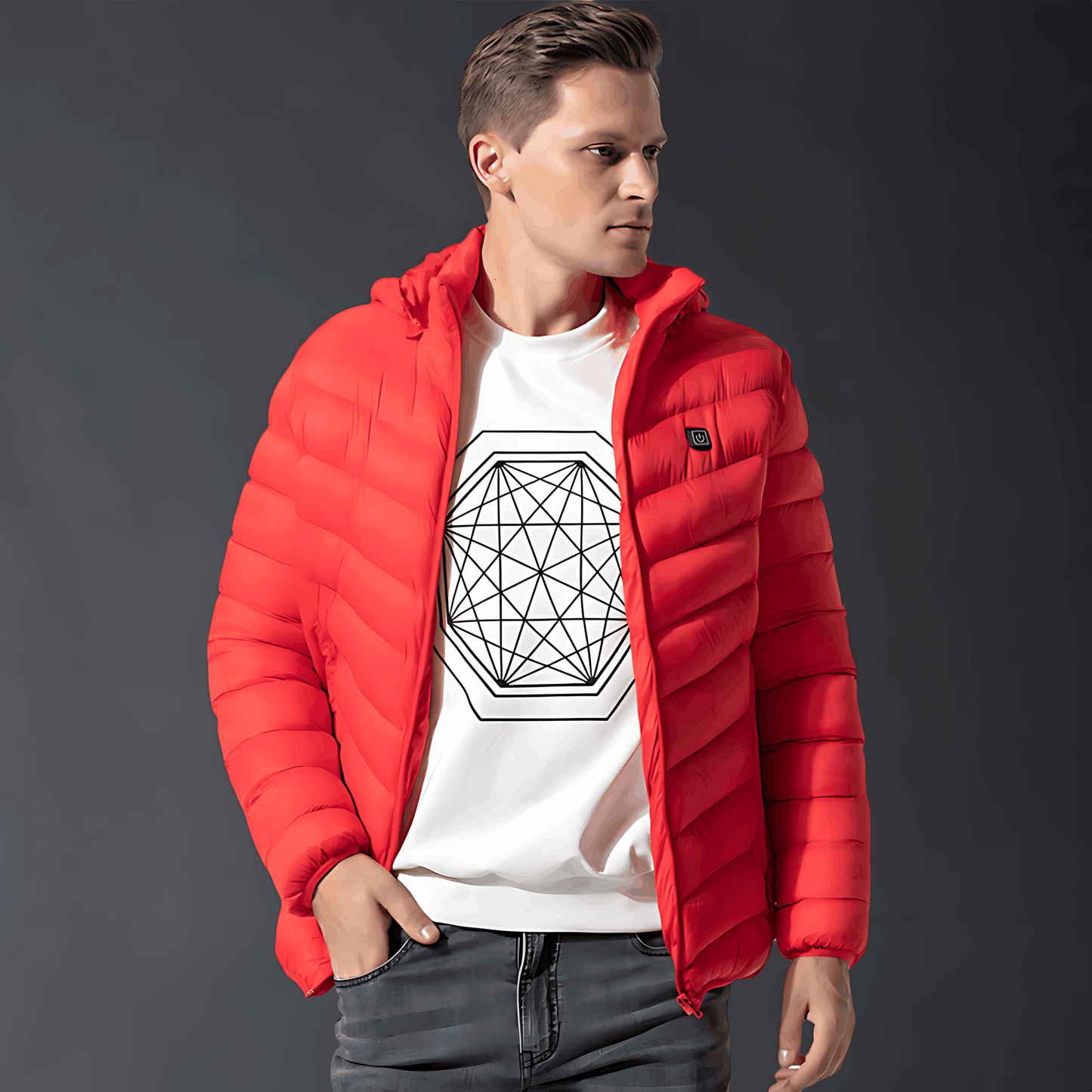 Heizbare Jacke - Mit Kapuze - Puffer - Daunenjacke - Herren Winterjacke 