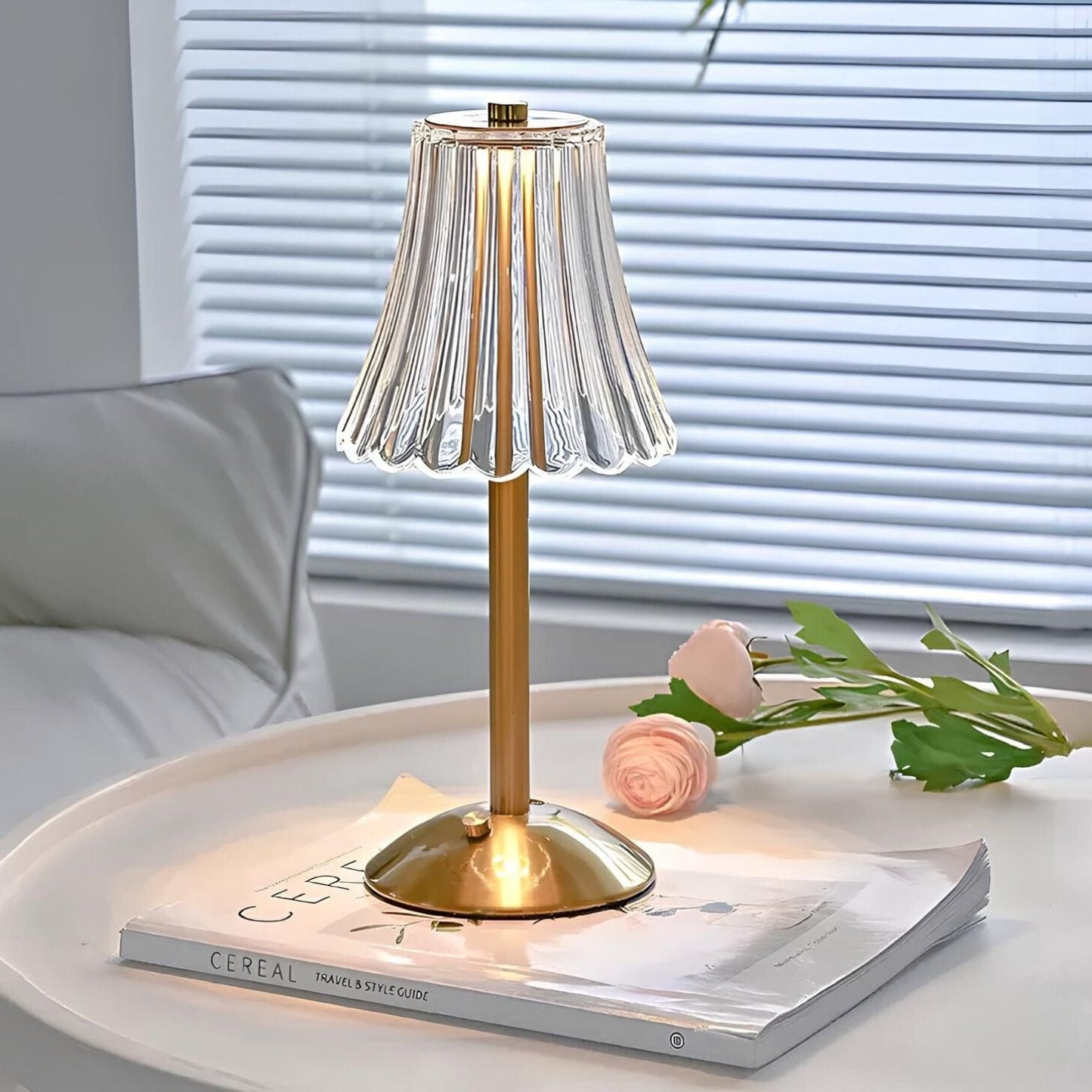 Touch Control Cordless LED Table Lamp with Golden Crystal Design