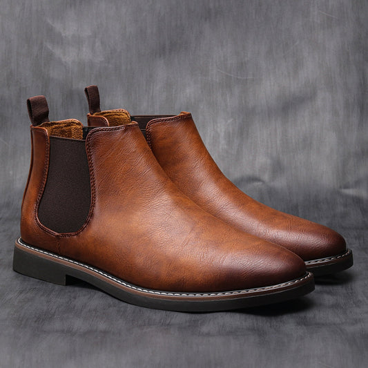 Brown Leather Men's Chelsea Boots with Elastic Sides - Stylish & Comfortable