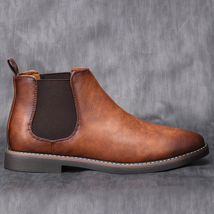 Brown Leather Men's Chelsea Boots with Elastic Sides - Stylish & Comfortable