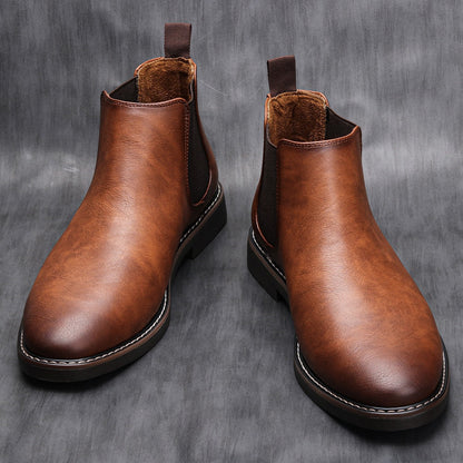 Brown Leather Men's Chelsea Boots with Elastic Sides - Stylish & Comfortable