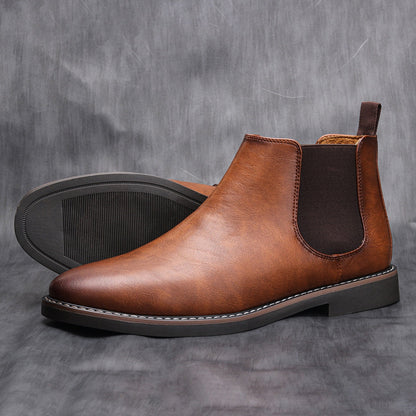 Brown Leather Men's Chelsea Boots with Elastic Sides - Stylish & Comfortable