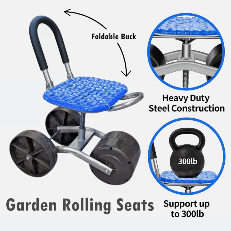 Adjustable Rolling Garden Stool | 360° Rotating Seat for Comfort