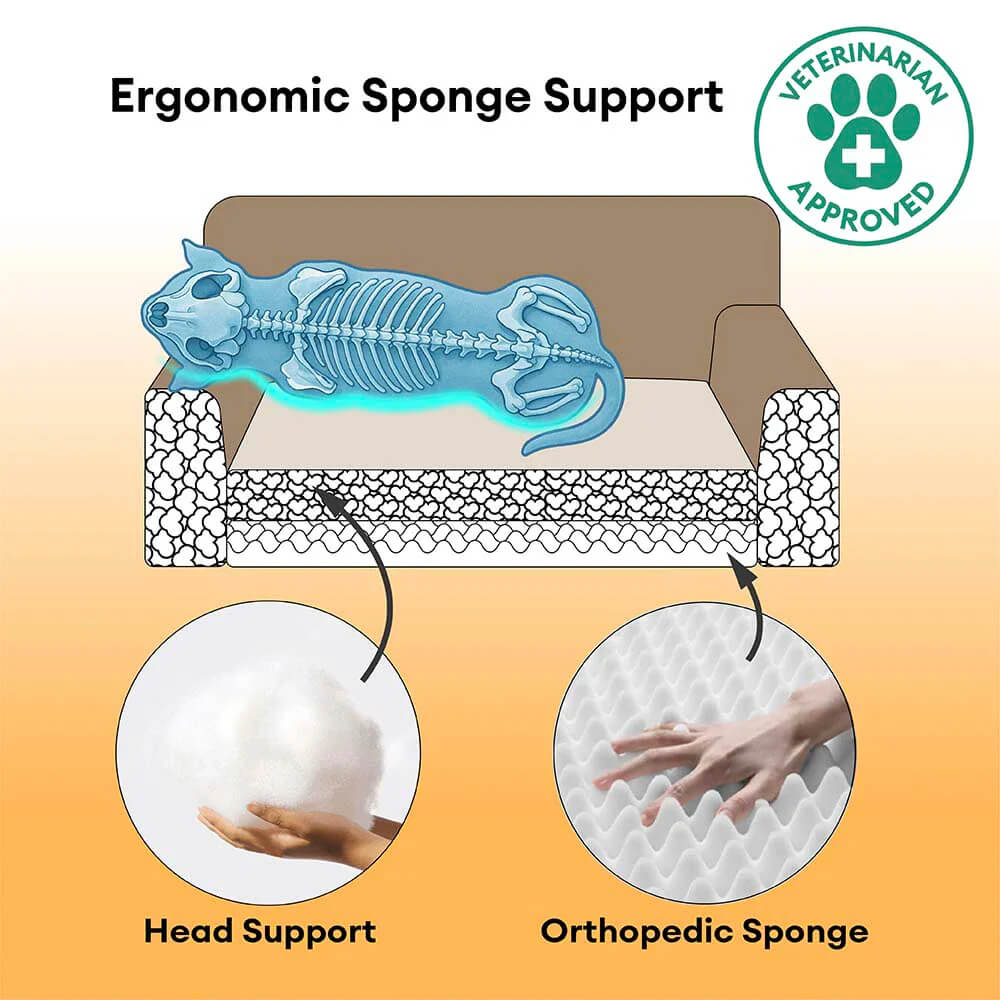 Washable Vintage Plaid Plush Bolster Dog Sofa Bed for Pets