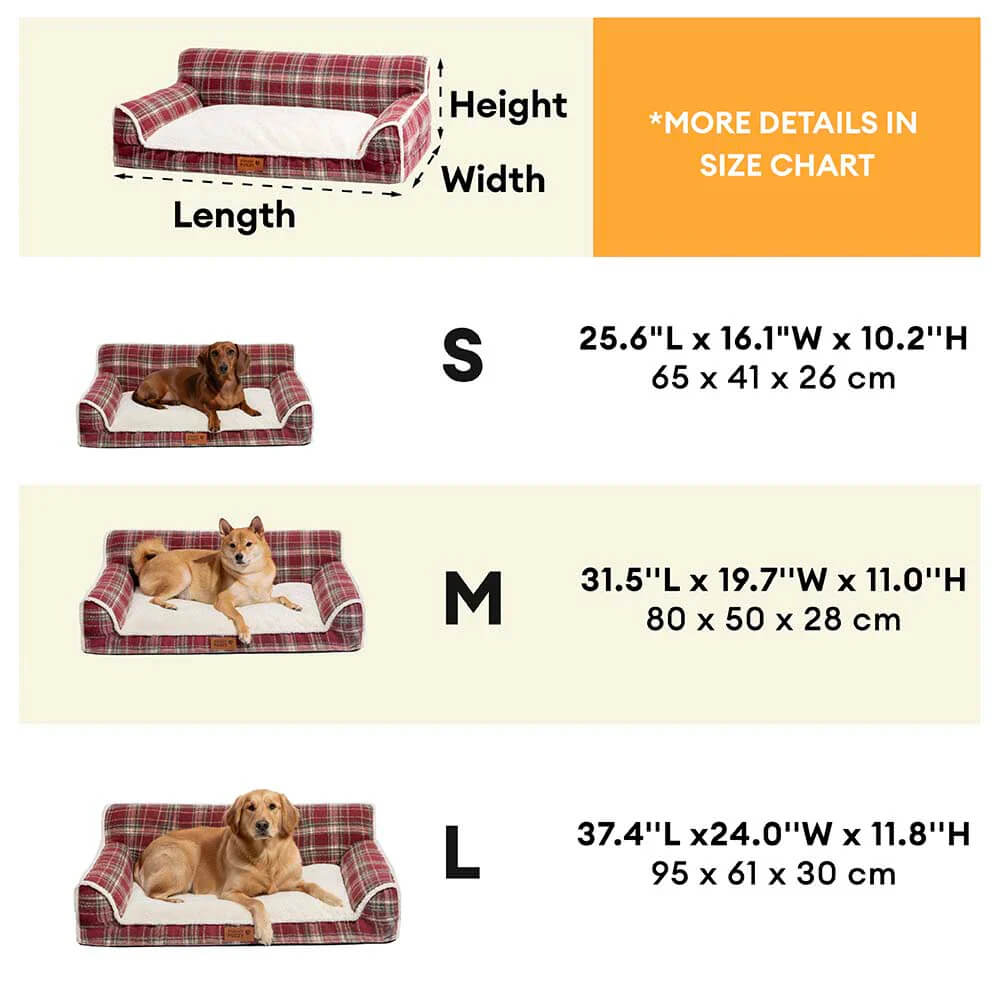 Washable Vintage Plaid Plush Bolster Dog Sofa Bed for Pets