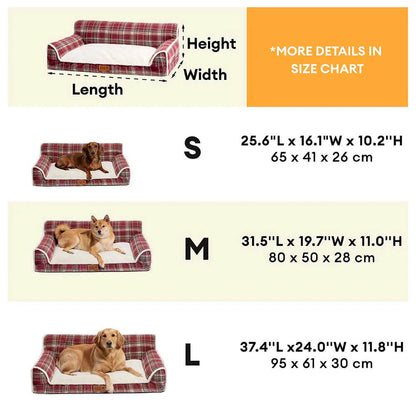 Washable Vintage Plaid Plush Bolster Dog Sofa Bed for Pets