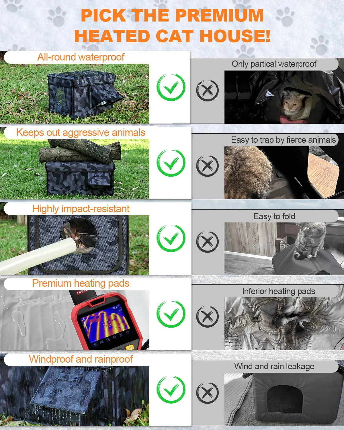 Niche extérieure chauffée pour chat - Abri d'hiver isolé et résistant aux intempéries avec coussin