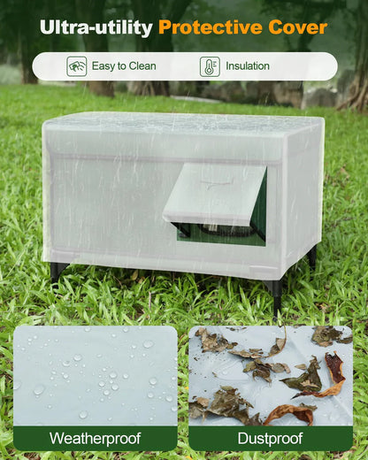 Niche chauffée et isolée pour chat, avec coussin chauffant, idéale comme abri d'hiver extérieur.