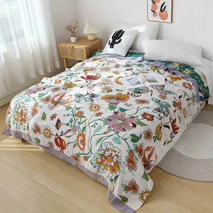 Plaid en coton doux à fleurs sauvages pour une décoration intérieure chaleureuse