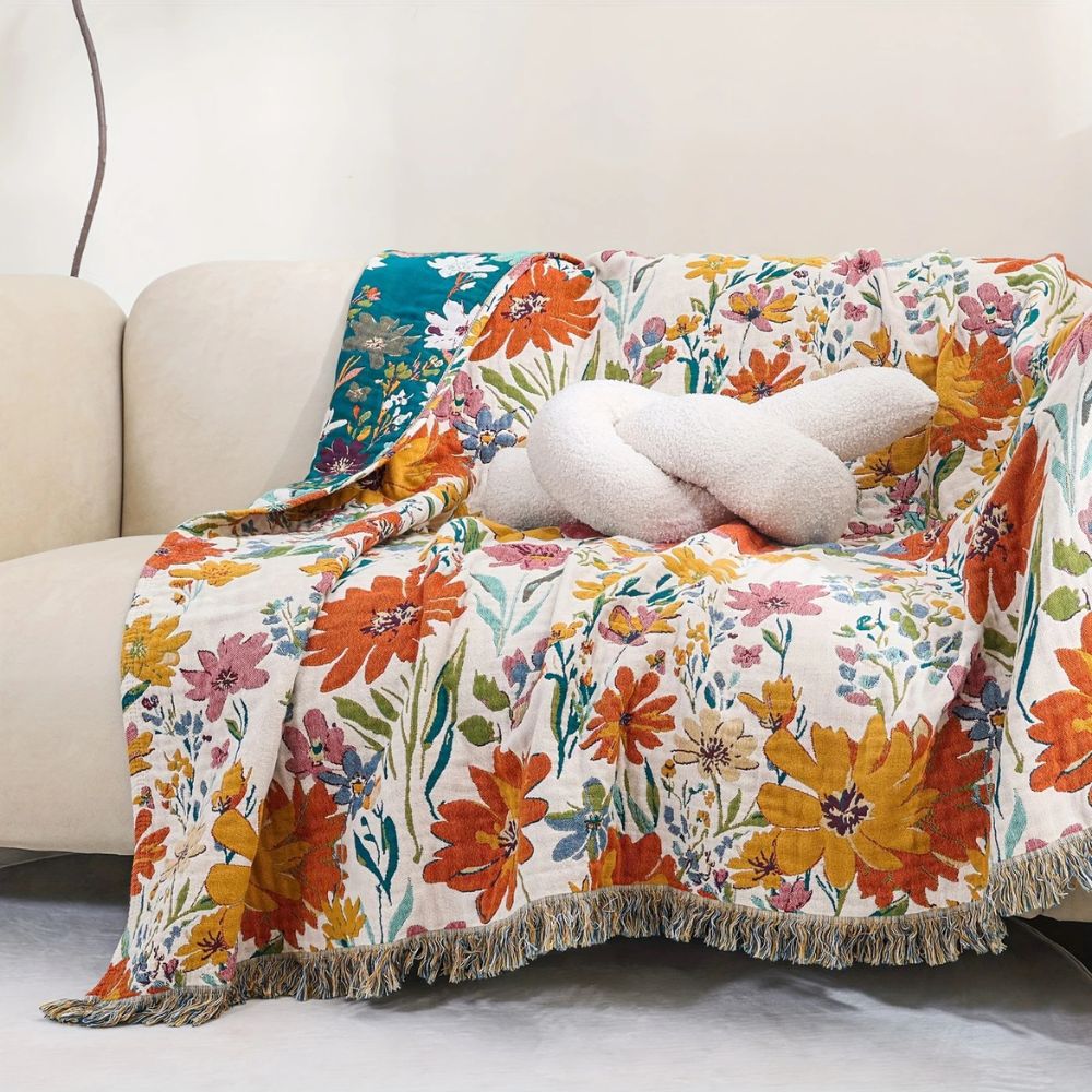 Cozy Wildflower Garden Cotton Throw Blanket for Home Decor