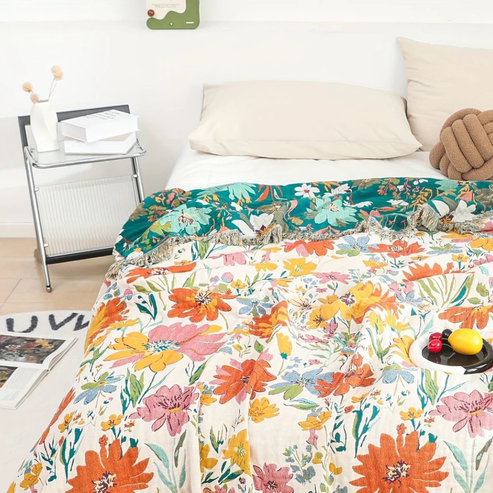 Cozy Wildflower Garden Cotton Throw Blanket for Home Decor