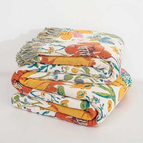 Cozy Wildflower Garden Cotton Throw Blanket for Home Decor