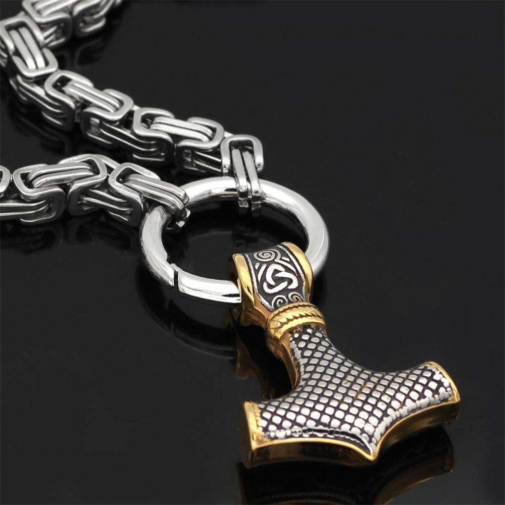 Collier pendentif loup en acier inoxydable avec chaîne Mjolnir pour homme
