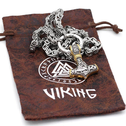 Collier pendentif loup en acier inoxydable avec chaîne Mjolnir pour homme