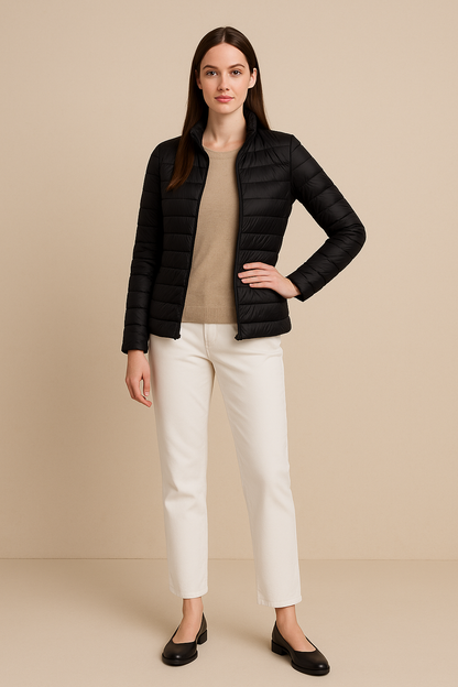 Dames Slim Fit Gevoerde Donsjas – Lichtgewicht Warmte met Heuplengte Ontwerp