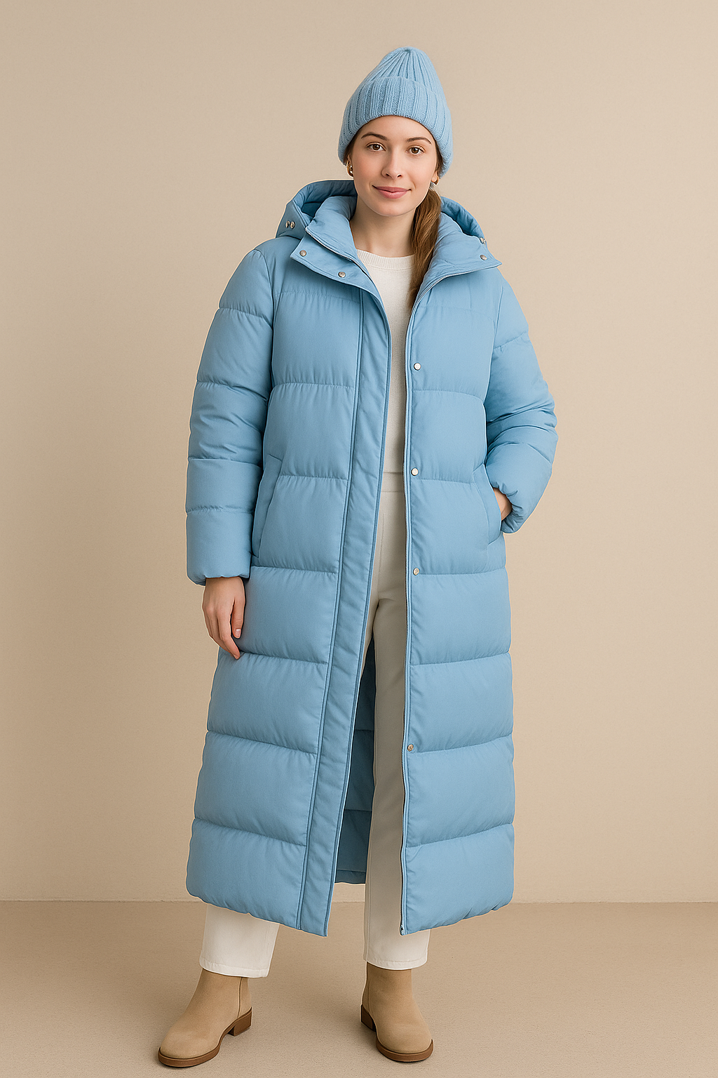 Dames Oversize Stepp-Pufferjacke mit hohem Kragen et durchgehendem Reißverschluss