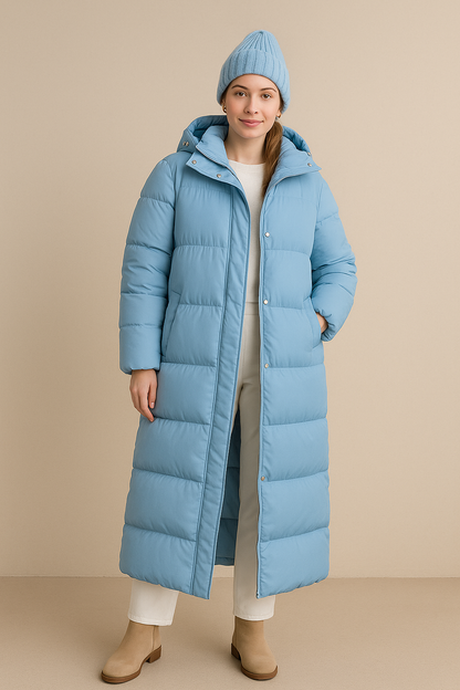 Dames Oversize Stepp-Pufferjacke mit hohem Kragen et durchgehendem Reißverschluss