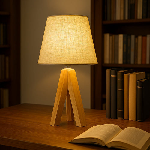 Stilvolle USB-Tischleuchte mit Holzstativ für Zuhause und Büro