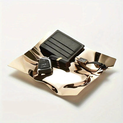 Plateau de service moderne en acier inoxydable froissé, couleur obsidienne, pour la décoration intérieure